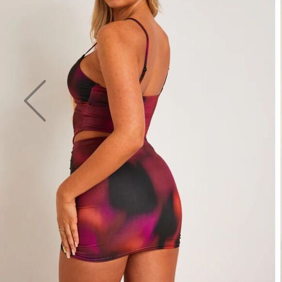 Red and Black Printed Corset Top and Skirt - Picture 2 of 4